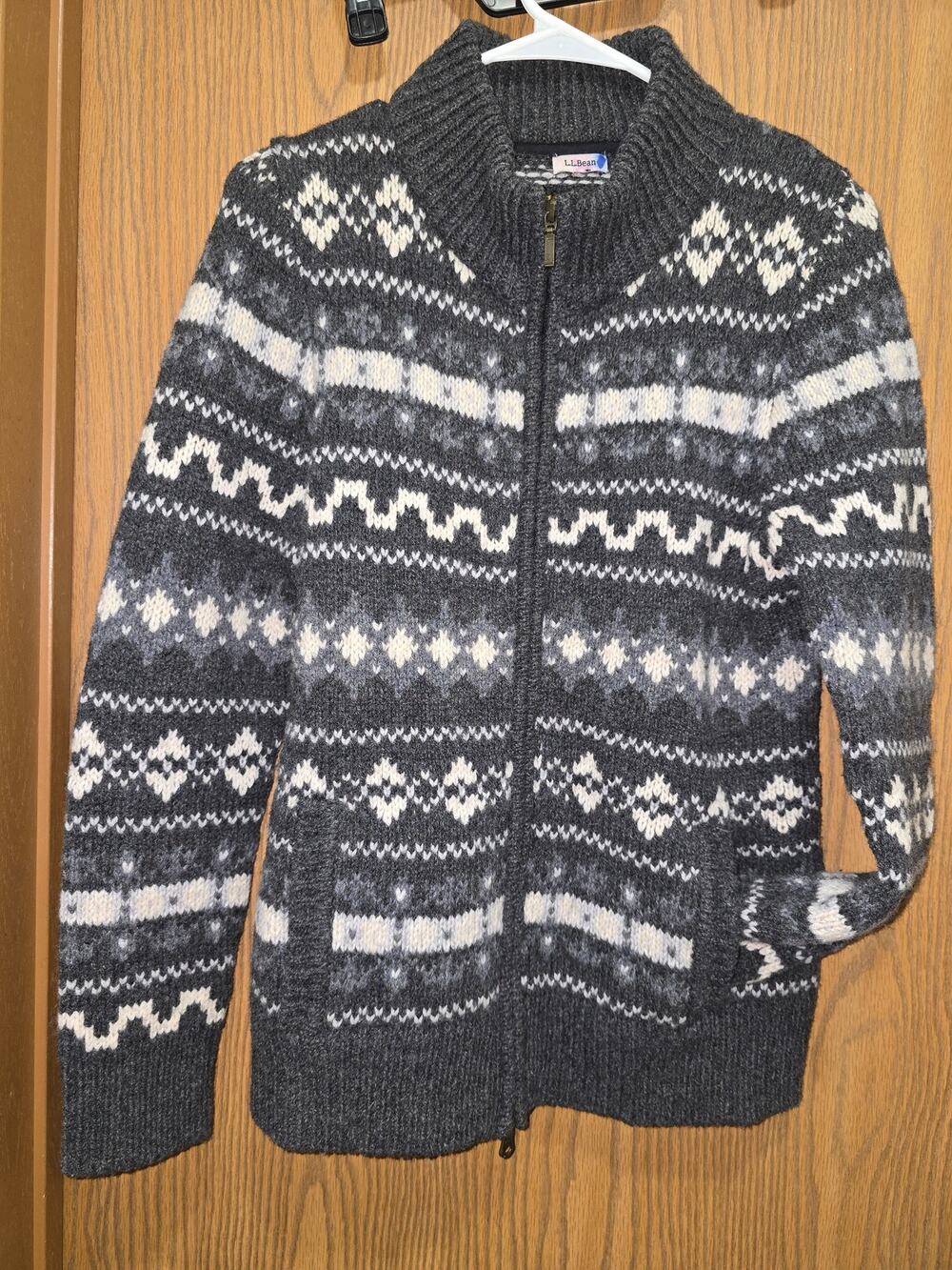 L.L. Bean Nordic Fair Isle 100% Lambswool Full Zip Sweater Women's Small